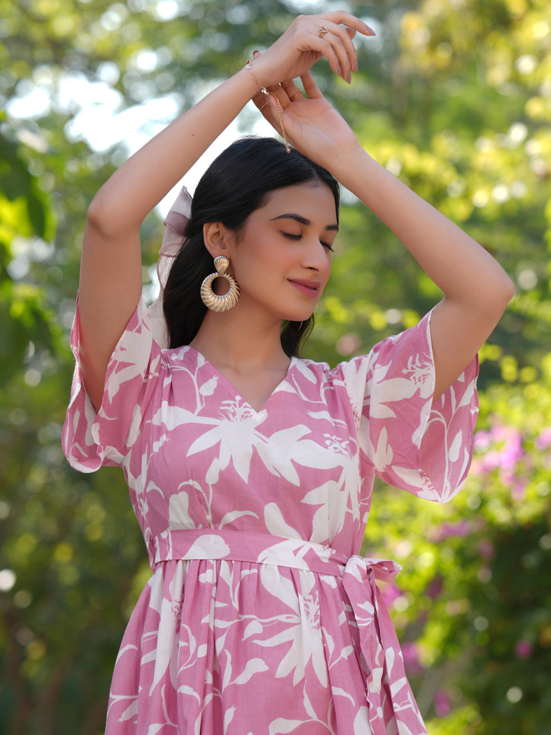 Janasya Light Cotton Floral Tiered Dress