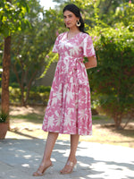 Thumbnail for Janasya Light Cotton Floral Tiered Dress