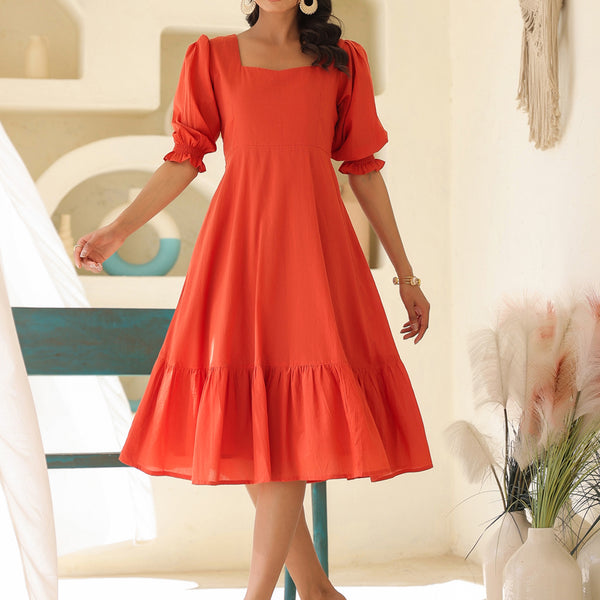 Janasya Light Cotton Solid A-Line Dress