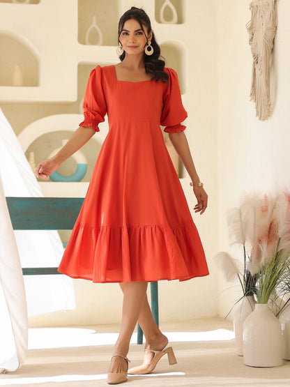 Janasya Light Cotton Solid A-Line Dress - Distacart