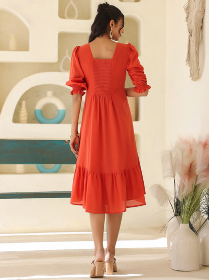 Janasya Light Cotton Solid A-Line Dress - Distacart