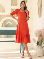 Thumbnail for Janasya Light Cotton Solid A-Line Dress