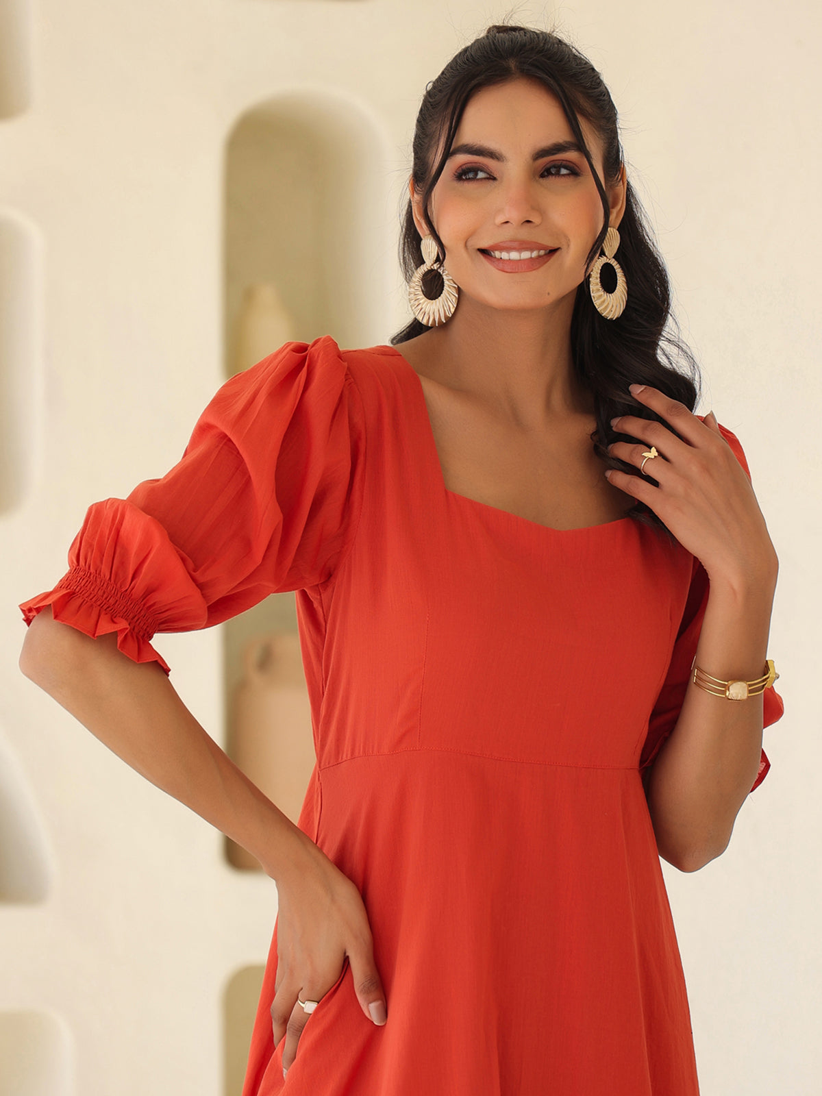 Janasya Light Cotton Solid A-Line Dress - Distacart