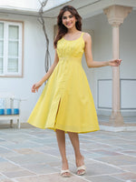 Thumbnail for Janasya Bright Cotton Solid A-Line Dress