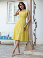 Thumbnail for Janasya Bright Cotton Solid A-Line Dress