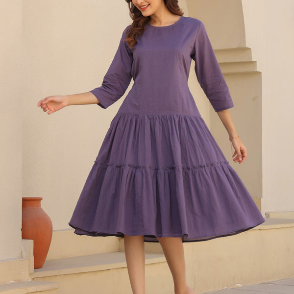 Janasya Light Cotton Solid A-Line DRESS