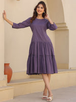 Thumbnail for Janasya Light Cotton Solid A-Line DRESS