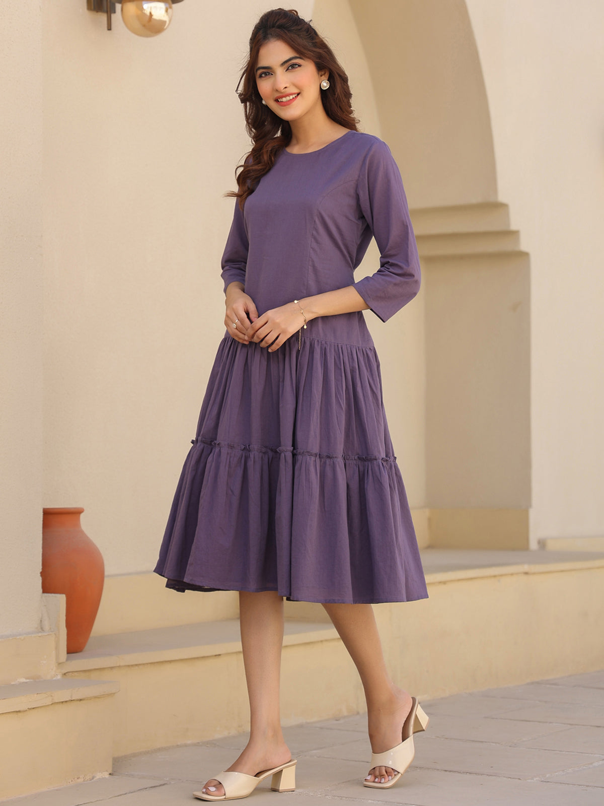 Janasya Light Cotton Solid A-Line DRESS