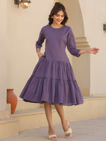 Thumbnail for Janasya Light Cotton Solid A-Line DRESS