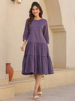 Thumbnail for Janasya Light Cotton Solid A-Line DRESS
