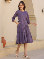 Thumbnail for Janasya Light Cotton Solid A-Line DRESS