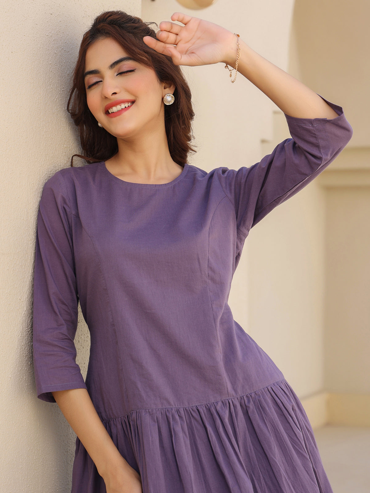 Janasya Light Cotton Solid A-Line DRESS