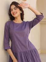 Thumbnail for Janasya Light Cotton Solid A-Line DRESS