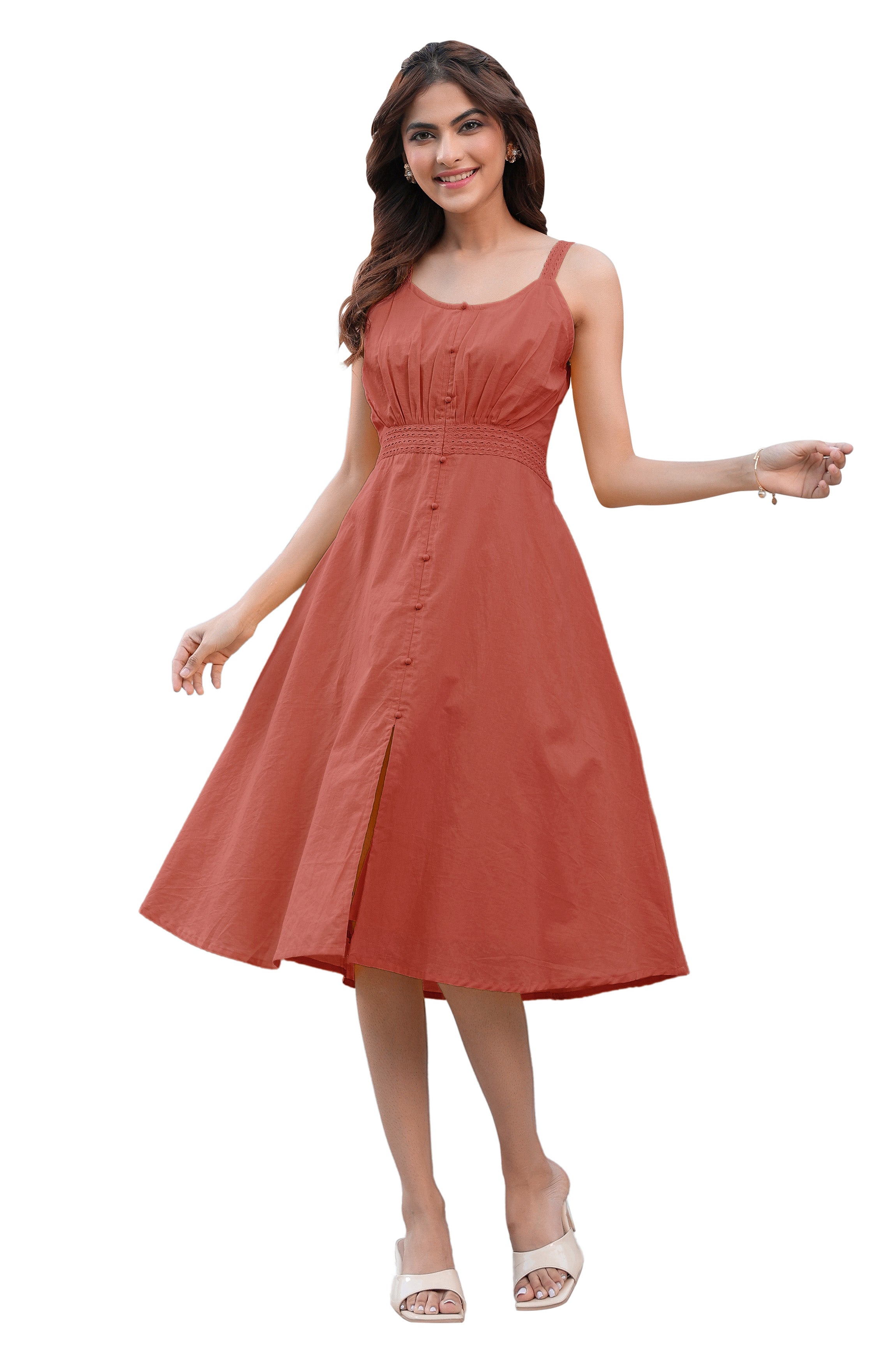 Janasya Dark Cotton Solid A-Line Dress