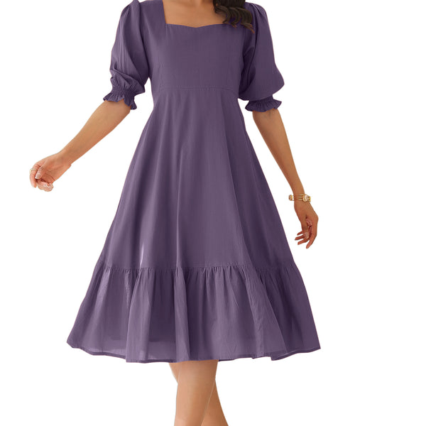 Janasya Light Cotton Solid A-Line Dress