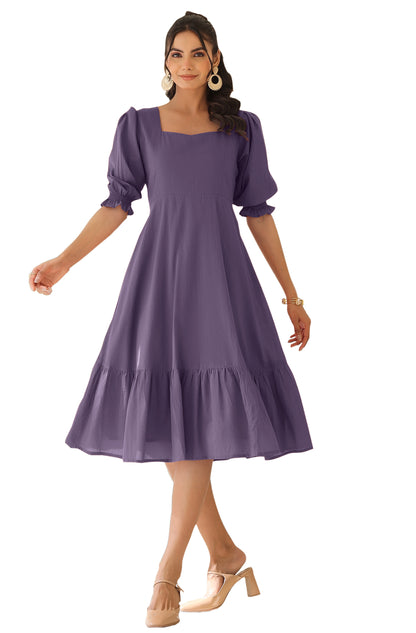 Janasya Light Cotton Solid A-Line Dress - Distacart
