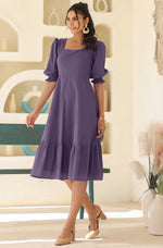 Thumbnail for Janasya Light Cotton Solid A-Line Dress