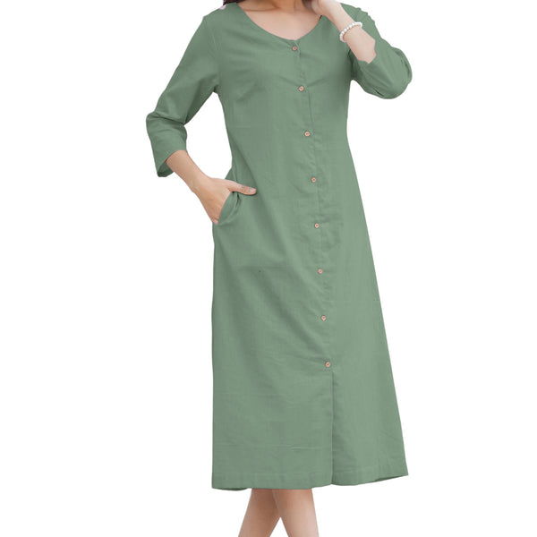Janasya Light Cotton Solid Straight Dress