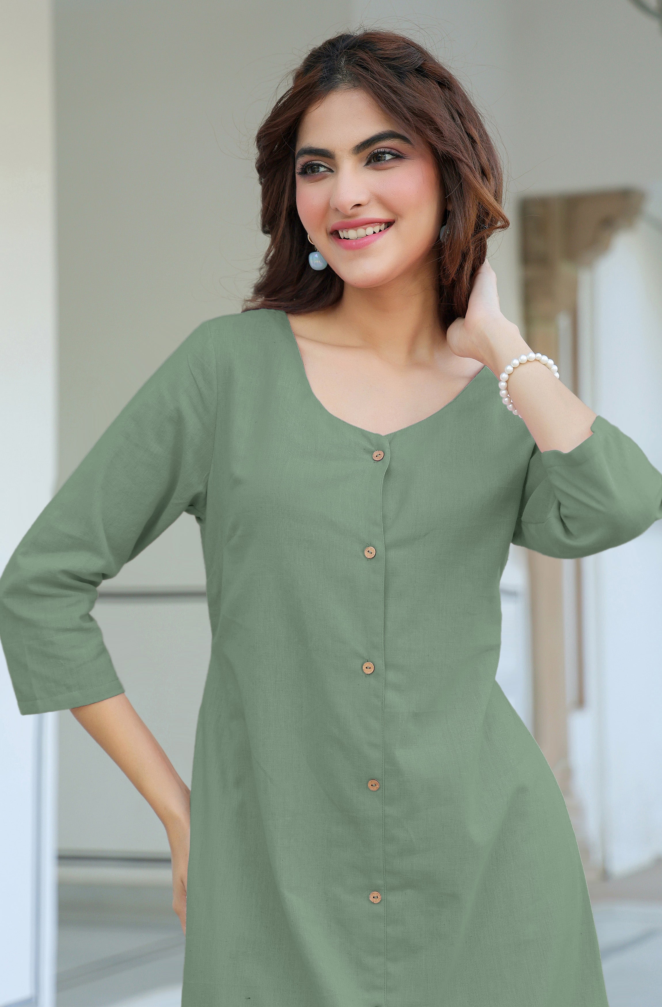 Janasya Light Cotton Solid Straight Dress