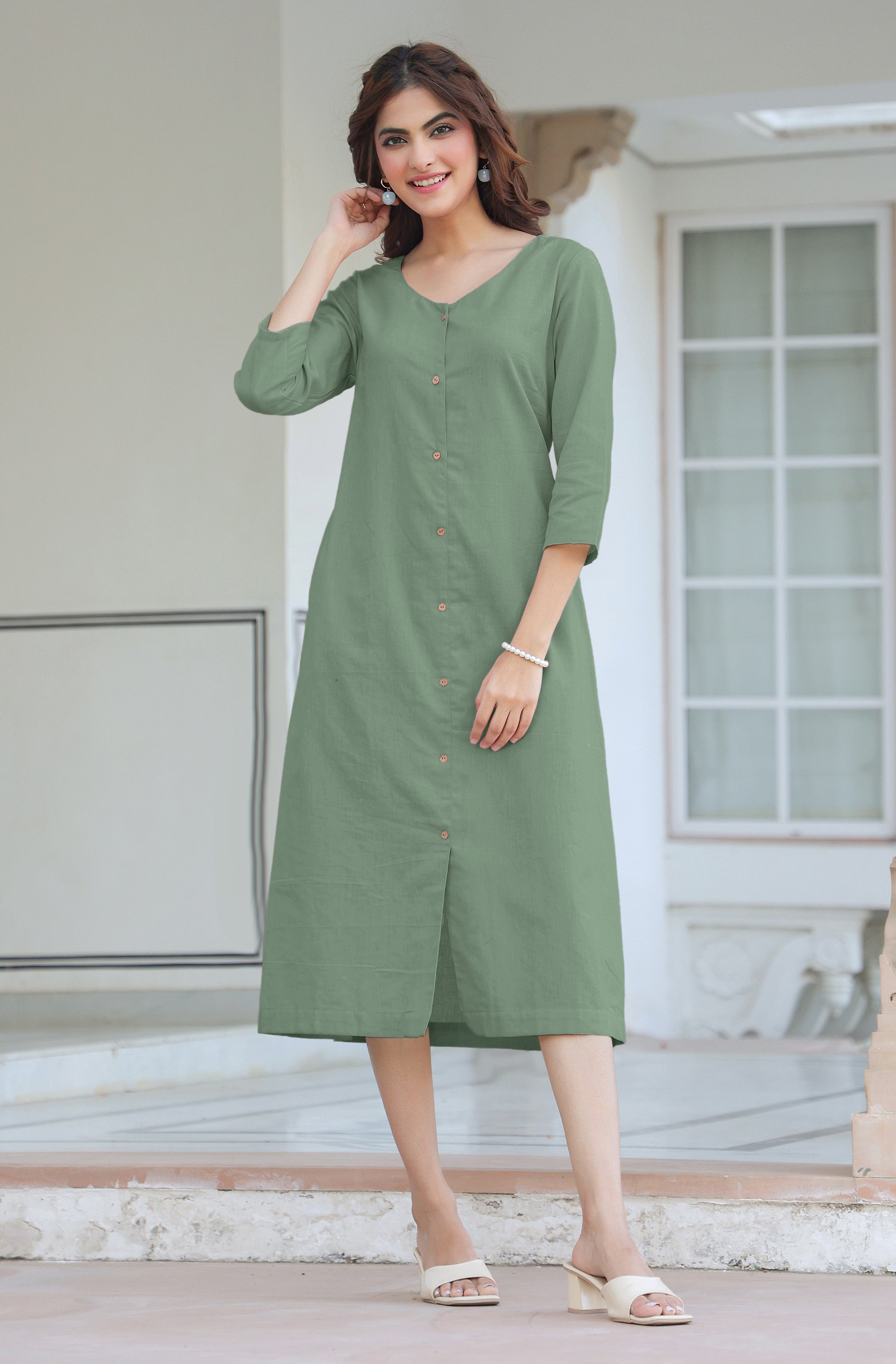 Janasya Light Cotton Solid Straight Dress