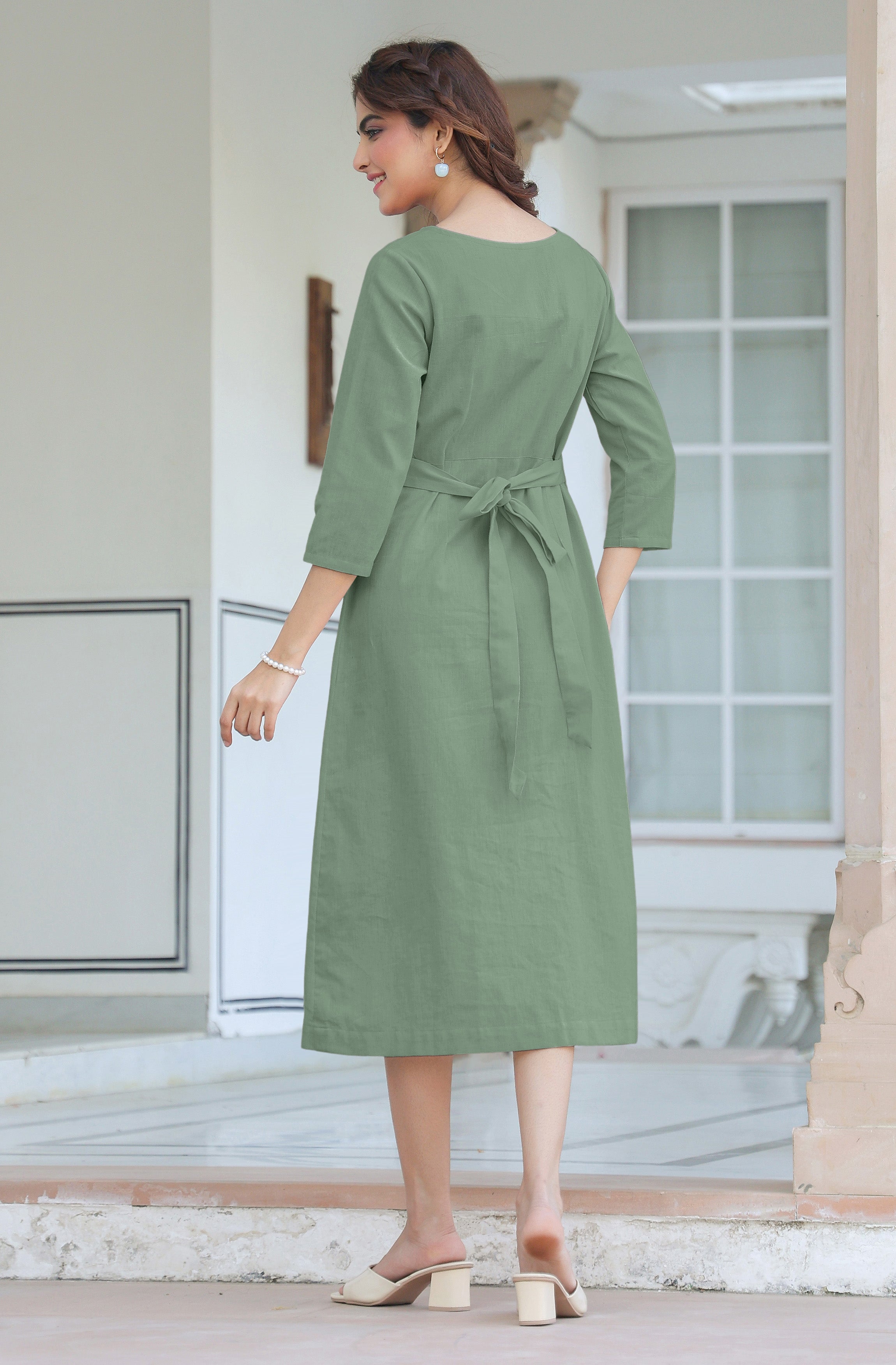 Janasya Light Cotton Solid Straight Dress