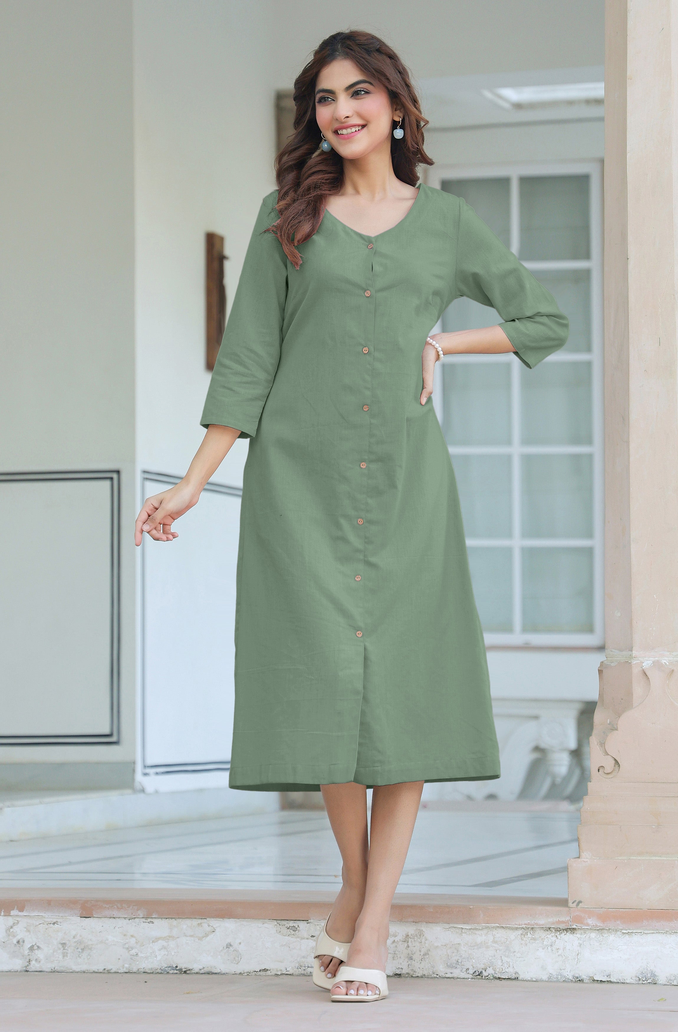 Janasya Light Cotton Solid Straight Dress