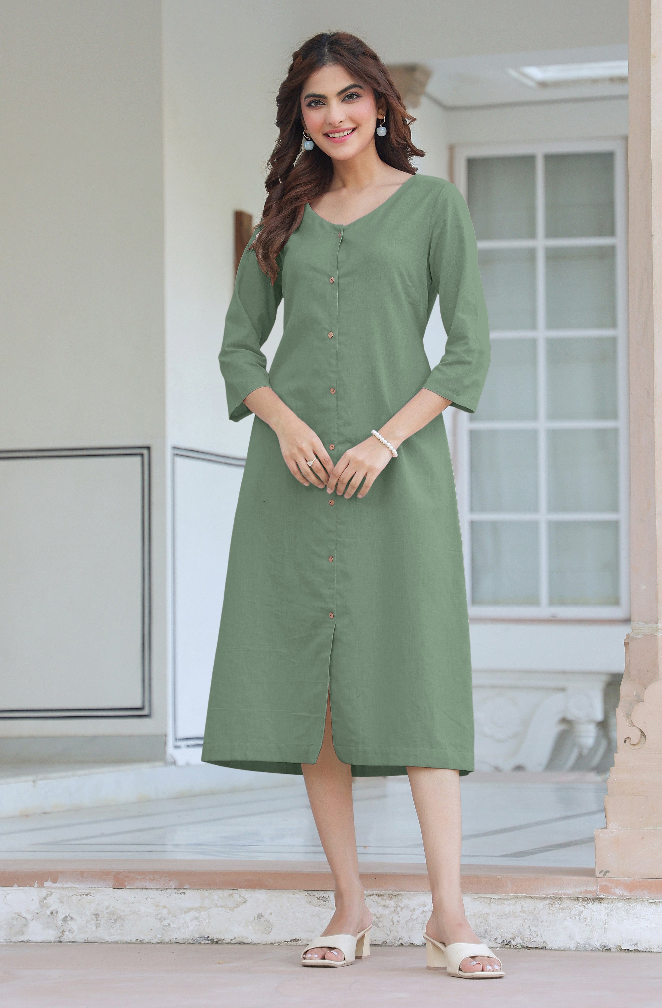 Janasya Light Cotton Solid Straight Dress
