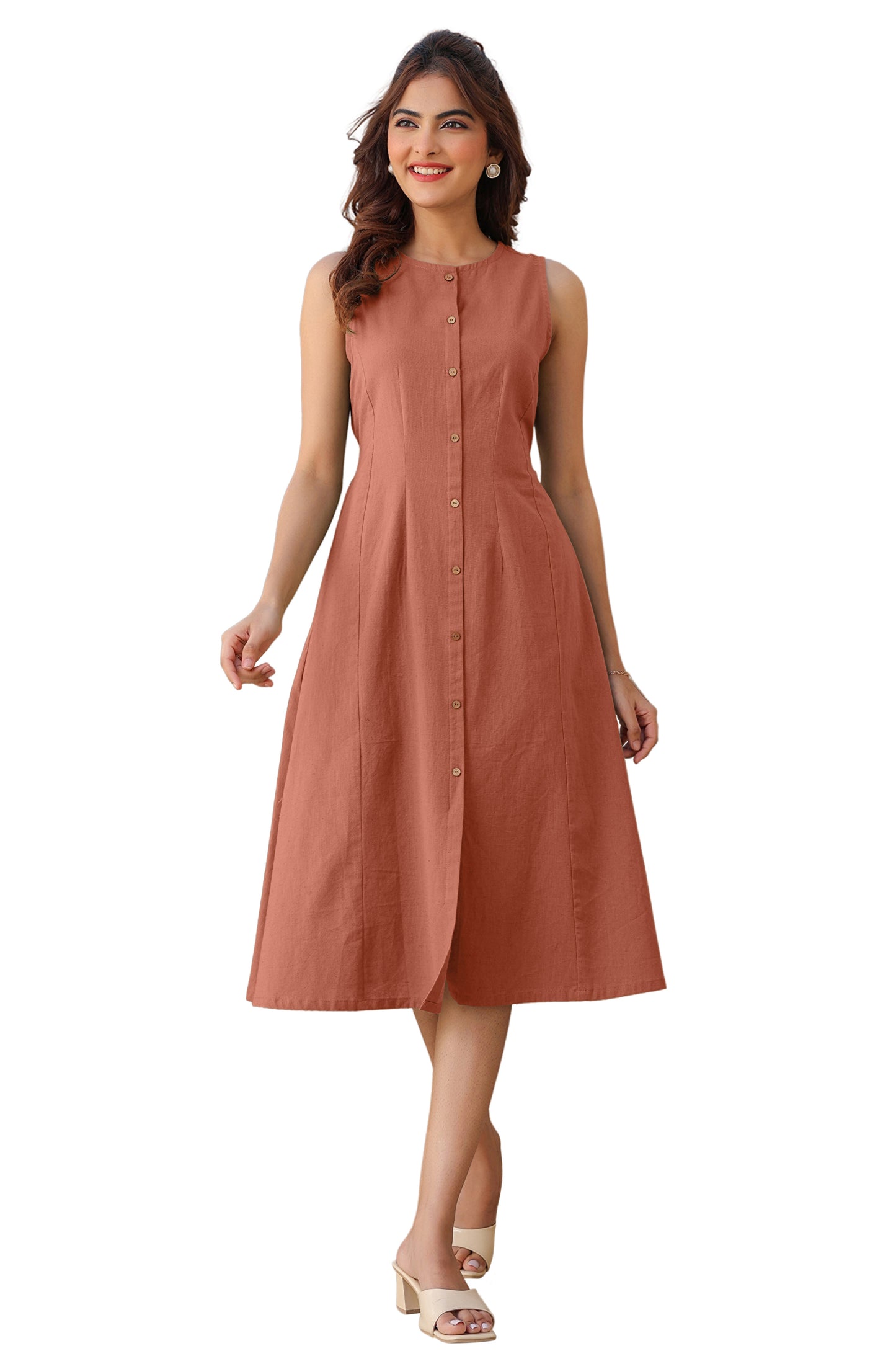 Janasya Dark Cotton Solid A-Line Dress - Distacart