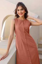 Thumbnail for Janasya Dark Cotton Solid A-Line Dress