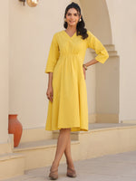 Thumbnail for Janasya Bright Cotton Solid A-Line Dress