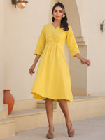 Thumbnail for Janasya Bright Cotton Solid A-Line Dress