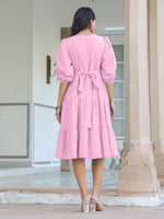 Thumbnail for Janasya Bright Cotton Solid Tiered Dress