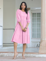 Thumbnail for Janasya Bright Cotton Solid Tiered Dress