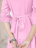 Thumbnail for Janasya Bright Cotton Solid Tiered Dress