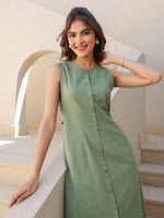 Thumbnail for Janasya Dark Cotton Solid A-Line Dress