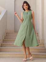 Thumbnail for Janasya Dark Cotton Solid A-Line Dress