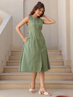Thumbnail for Janasya Dark Cotton Solid A-Line Dress