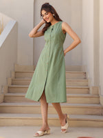 Thumbnail for Janasya Dark Cotton Solid A-Line Dress