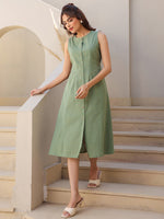 Thumbnail for Janasya Dark Cotton Solid A-Line Dress