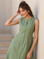 Thumbnail for Janasya Dark Cotton Solid A-Line Dress