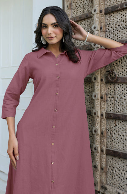 Janasya Dark Cotton Solid A-Line Dress - Distacart