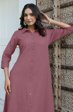 Thumbnail for Janasya Dark Cotton Solid A-Line Dress