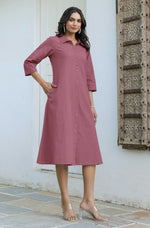 Thumbnail for Janasya Dark Cotton Solid A-Line Dress