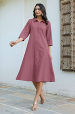 Thumbnail for Janasya Dark Cotton Solid A-Line Dress