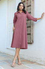 Thumbnail for Janasya Dark Cotton Solid A-Line Dress