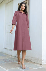 Thumbnail for Janasya Dark Cotton Solid A-Line Dress