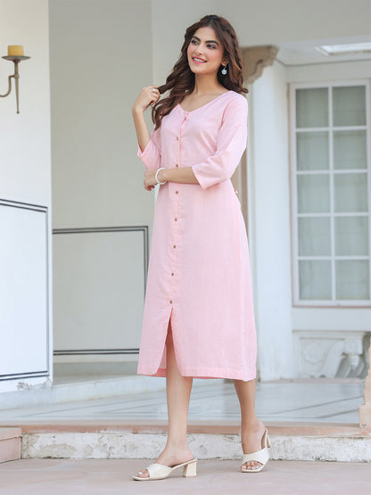 Janasya Light Cotton Solid A-Line Dress - Distacart