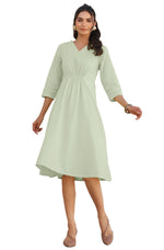 Thumbnail for Janasya Light Cotton Solid A-Line Dress