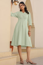 Thumbnail for Janasya Light Cotton Solid A-Line Dress