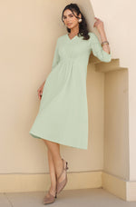 Thumbnail for Janasya Light Cotton Solid A-Line Dress